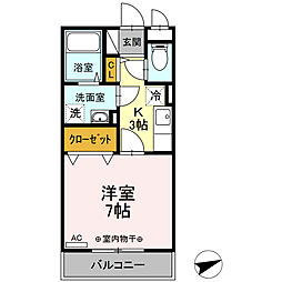 グランフィールド3 1Kの間取図画像