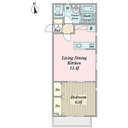 シンシア 1階1LDKの間取り