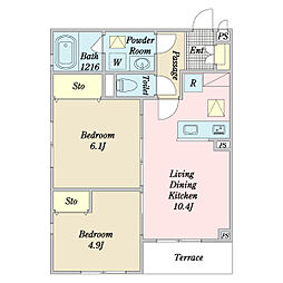 ルシェリア 2LDKの間取図画像