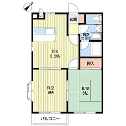 グレースIV 2階2DKの間取り