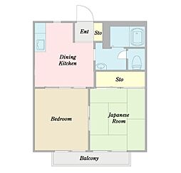 ドリームハイツ・ヤマサA棟 2DKの間取図画像