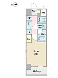 CINZA荒町 1Kの間取図画像
