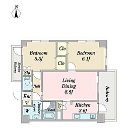 ニュープロスパー 2LDKの間取図画像
