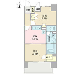 プロシード弁天町 2DKの間取図画像