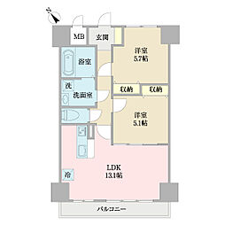 K.M.おおたかの森 2LDKの間取図画像