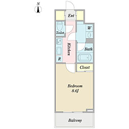 プロシードTX流山セントラルパーク 1Kの間取図画像