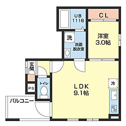 Cherim新瑞橋Lepont 1階1LDKの間取り