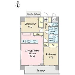 アルヴィ猫洞 2LDKの間取図画像