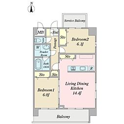 アルヴィ猫洞 2LDKの間取図画像
