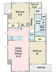 かいか 3階2LDKの間取り