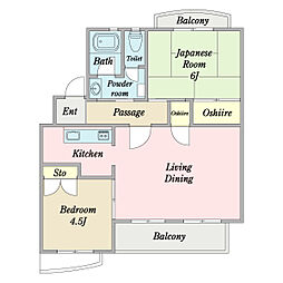 グランドールマンション 2LDKの間取図画像