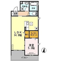 シャルマンエステート/メルベーユシェソワ 1階1LDKの間取り