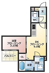 G-place大濠I 3階1DKの間取り