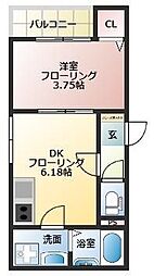 G-place大濠II 2階1DKの間取り