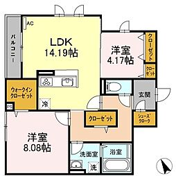 プリマフルール彩都A 2LDKの間取図画像