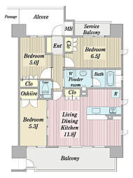 レ・ジェイド高槻ザ・マークス 12階3LDKの間取り