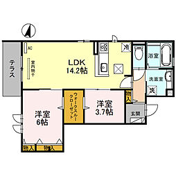 シャルマン並木 1階2LDKの間取り