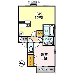 エストコリーヌ　I番館 207 2階1LDKの間取り
