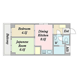 パストラル野沢壱番館 2DKの間取図画像