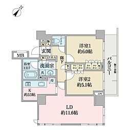 グランスイート代々木 2LDKの間取図画像