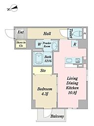 キュリアスK 1LDKの間取図画像