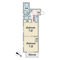 Ａｊｉｔｅｓａｎｏ 0302 3階2Kの間取り