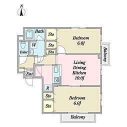 ハッピーベル白山 2LDKの間取図画像