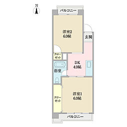 葛西第4ウィーンハイツ 0602 2DKの間取り