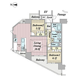 レノス船堀ブライトタワー 2LDKの間取図画像