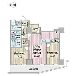 ライオンズタワー大島 2LDKの間取図画像