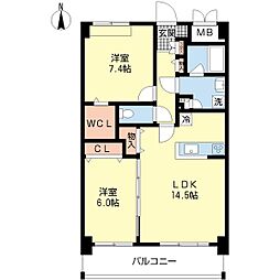 メゾンラディウス 2LDKの間取図画像
