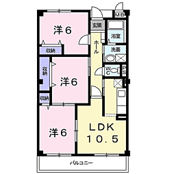 フルール日野 2階3LDKの間取り
