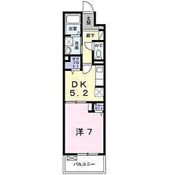 プリムローズ桂川 2階1DKの間取り