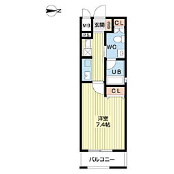 URBAN FLATS SHIJO NISHINOTOIN 302 3階1Kの間取り