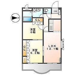 AKサンシャイン2番館 2LDKの間取図画像