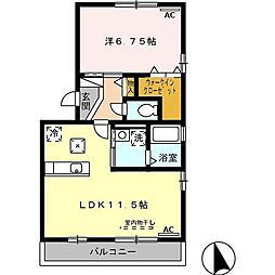 レスポワール井原 1階1LDKの間取り