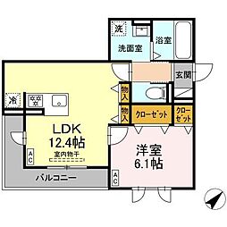 D-avanceつつじが丘II 3階1LDKの間取り