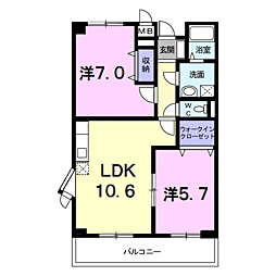 ハイム牛川通 3階2LDKの間取り