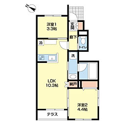 豊橋市松井町字中新切アパート 2LDKの間取図画像