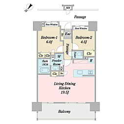 レーヴグランディてだこ浦西タワー 18階2LDKの間取り