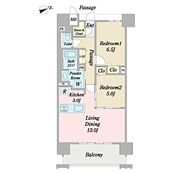 モンドミオ沖縄リゾートライカムヒルズ 9階2LDKの間取り