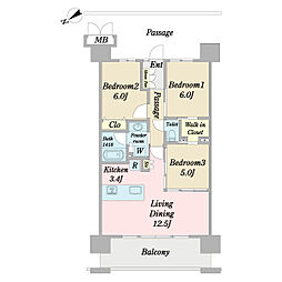 ブランシエラ那覇開南プレミスト 3LDKの間取図画像