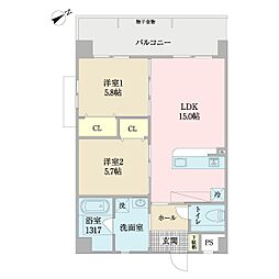アマテラス新都心 2LDKの間取図画像
