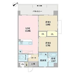 アマテラス新都心 2LDKの間取図画像