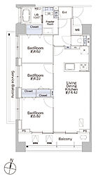 プロシード池上 7階3LDKの間取り