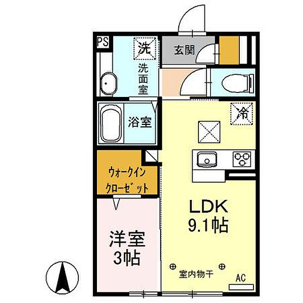 シティハウス高萩1 103｜栃木県佐野市高萩町(賃貸アパート1LDK・1階・33.39㎡)の写真 その2