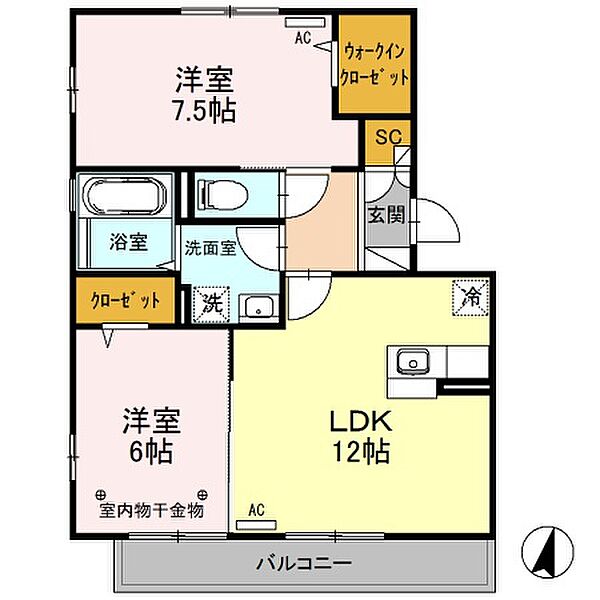 エアル 302｜栃木県佐野市植下町(賃貸アパート2LDK・3階・60.89㎡)の写真 その2