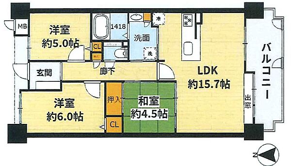 ローレルコート大津 1002｜滋賀県大津市逢坂1丁目(賃貸マンション3LDK・10階・69.53㎡)の写真 その2