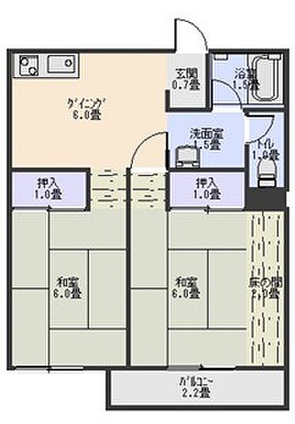 ＫフラッツI ｜栃木県大田原市下石上(賃貸アパート2DK・1階・46.37㎡)の写真 その2