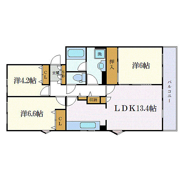 リブレス行田 207｜埼玉県行田市棚田町1丁目(賃貸マンション3LDK・2階・68.16㎡)の写真 その2